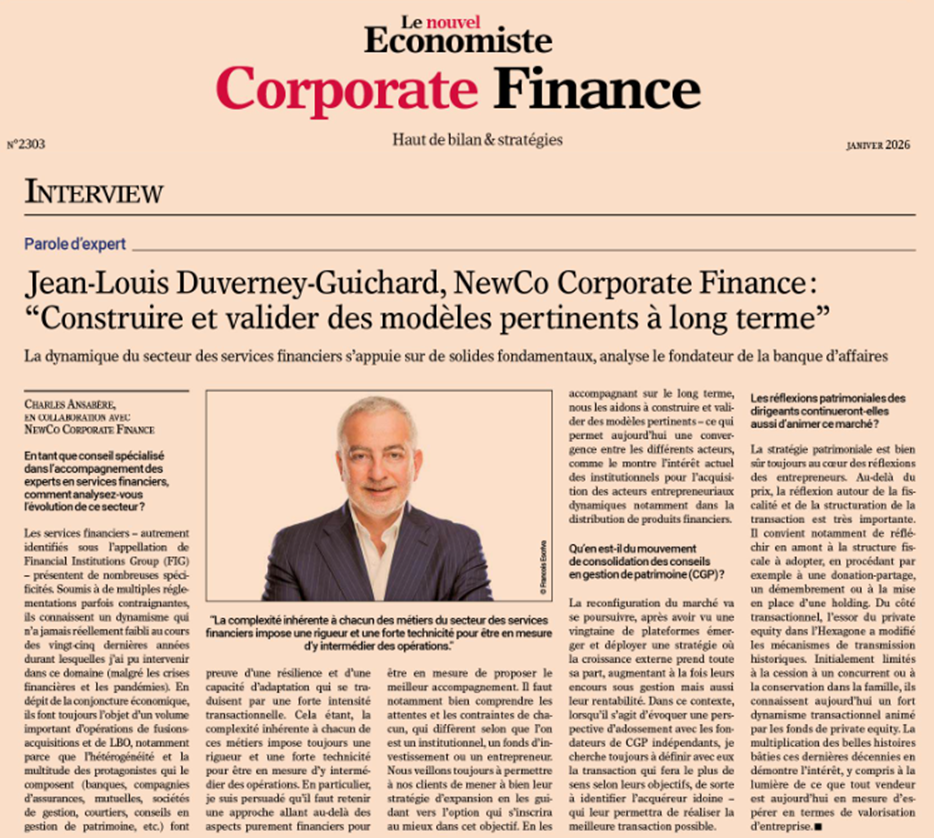 📌 Parution – Le nouvel Economiste | Corporate Finance
