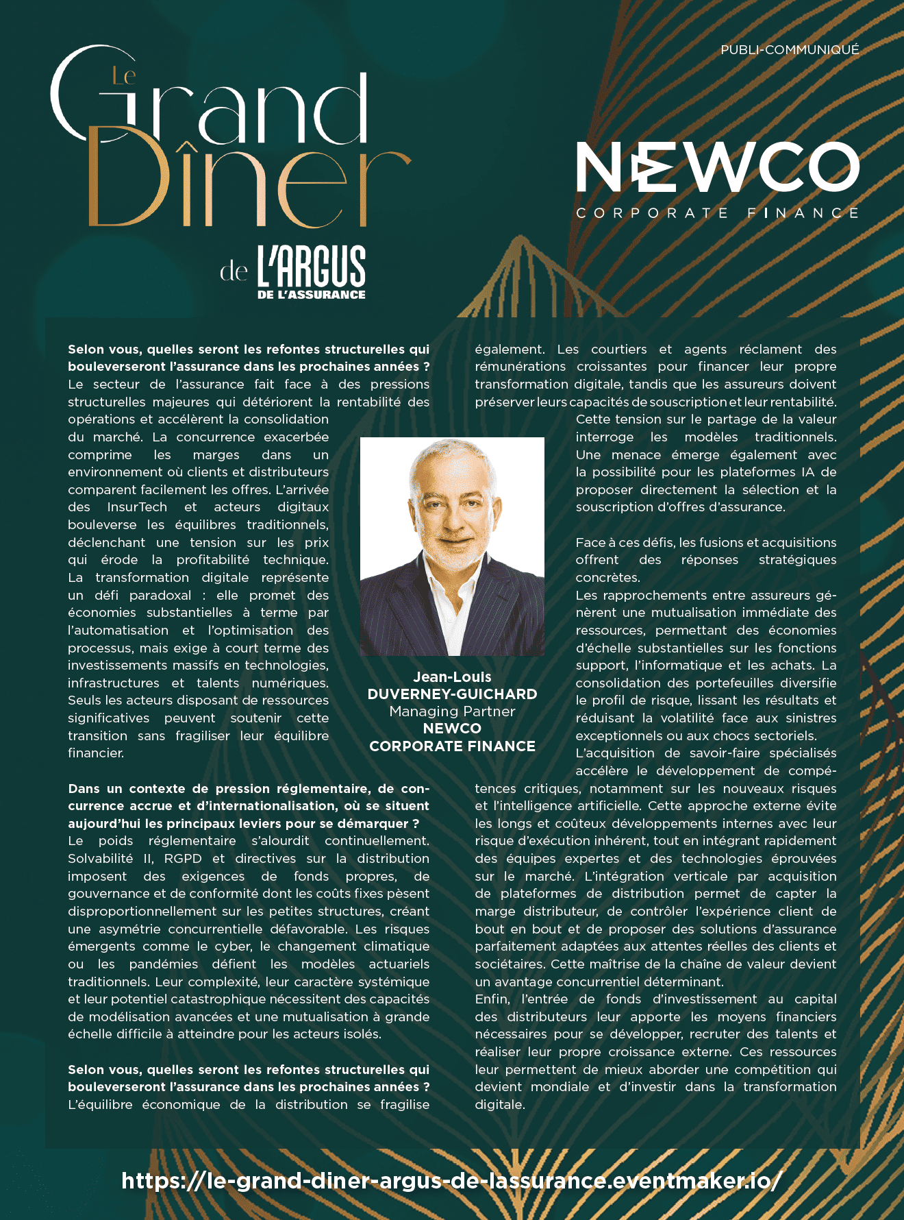 NewCo Corporate Finance is a partner of the Argus de l’Assurance Grand Dinner